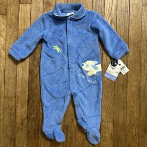 Vintage 90s Carter's Terry Cloth Blue‎ Dog Baby Footie Sleeper 6-9M NWT